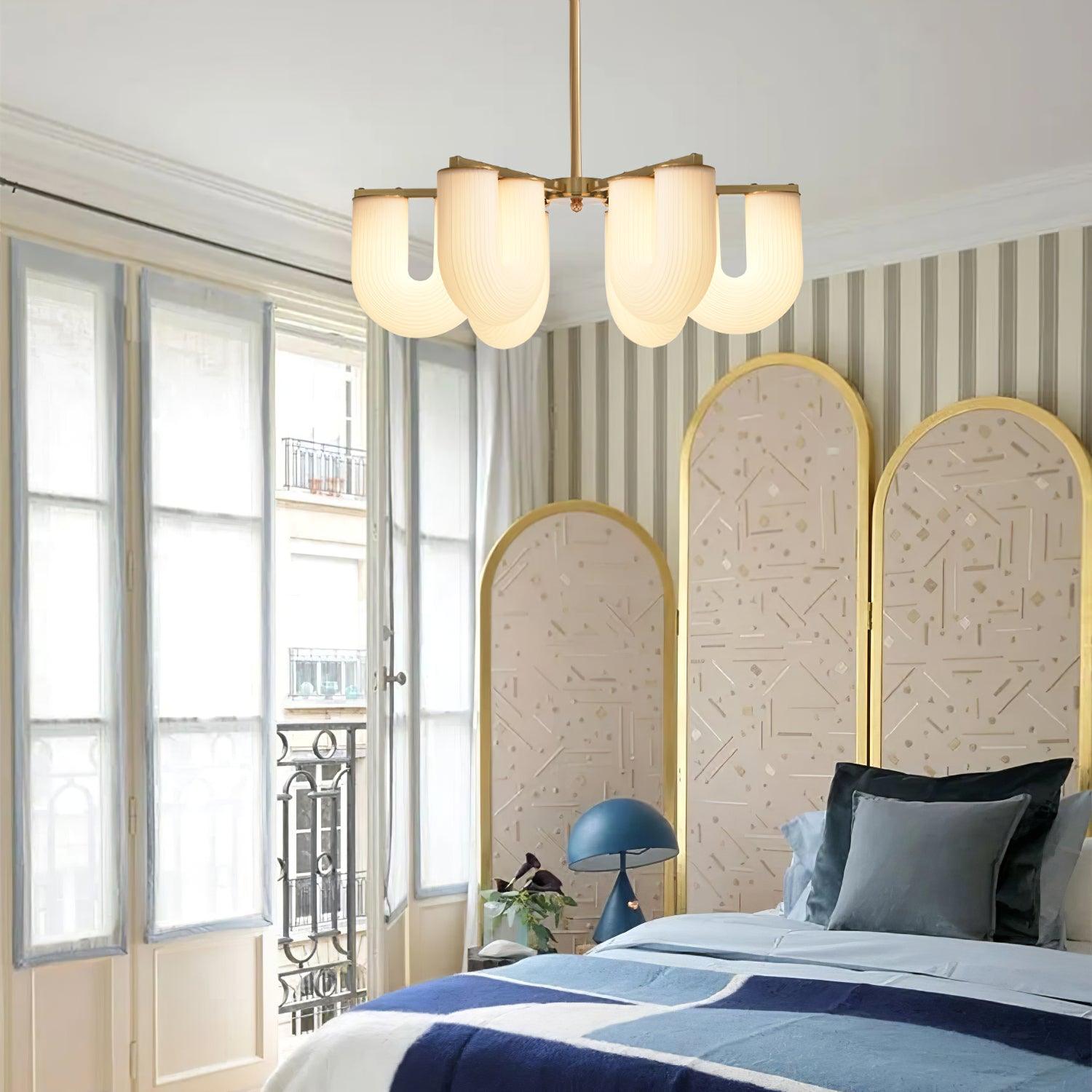 Agatha Chandelier U Shaped Glass Brass Modern - Letslighting