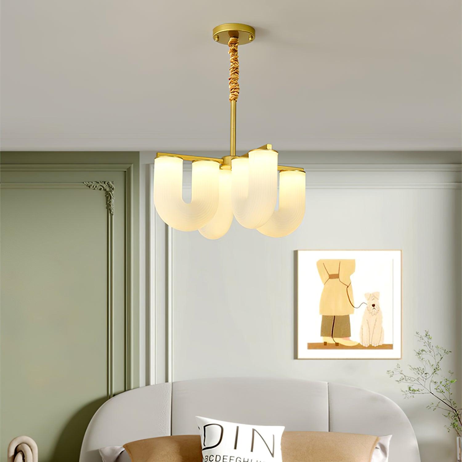 Agatha Chandelier U Shaped Glass Brass Modern - Letslighting