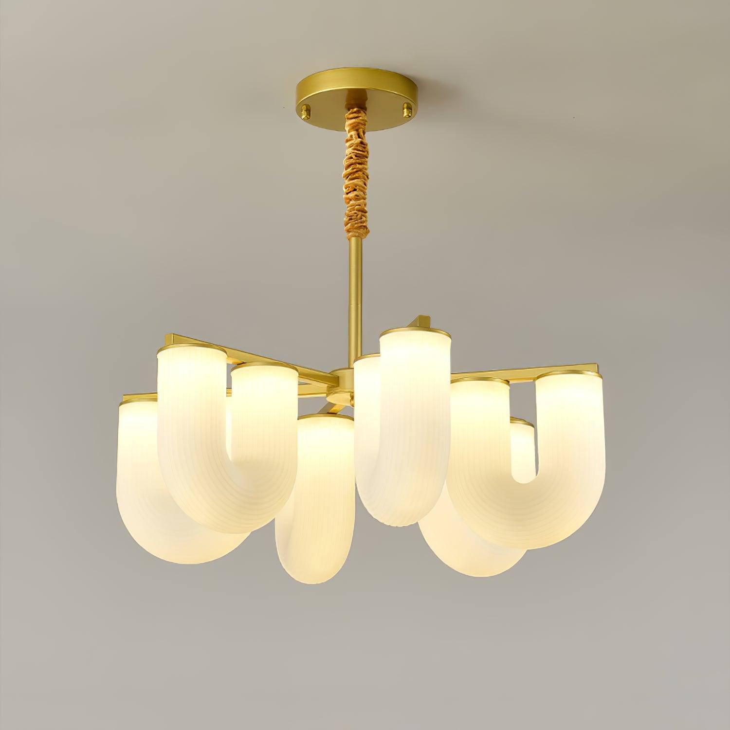 Agatha Chandelier U Shaped Frosted Glass U-Tubes Brass Modern - Letslighting