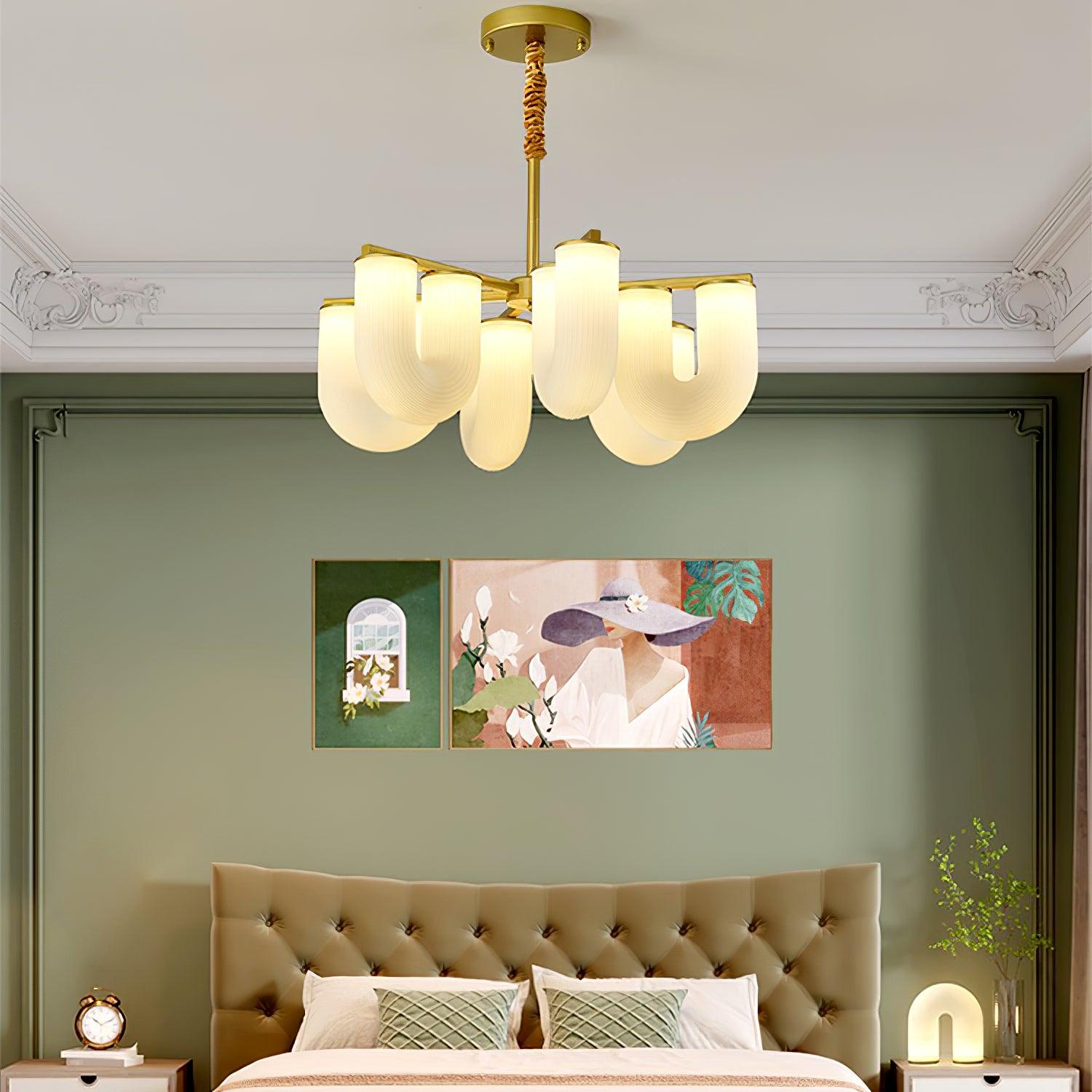 Agatha Chandelier U Shaped Glass Brass Modern - Letslighting