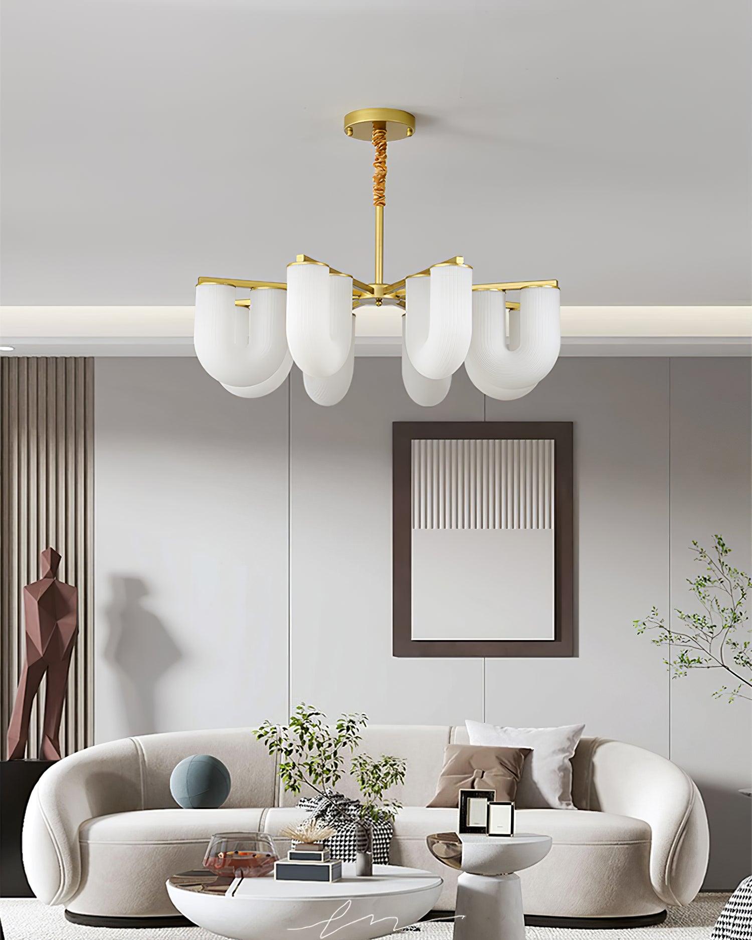 Agatha Chandelier U Shaped Frosted Glass U-Tubes Brass Modern - Letslighting