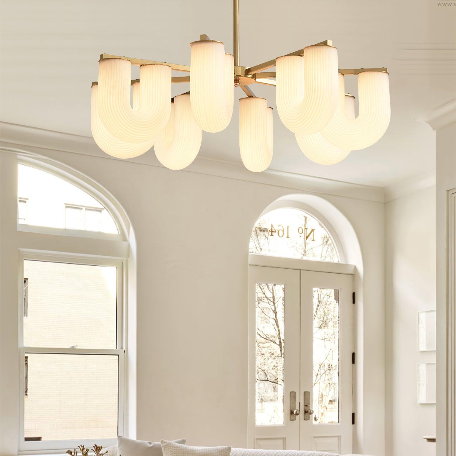 Agatha Chandelier U Shaped Frosted Glass U-Tubes Brass Modern - Letslighting