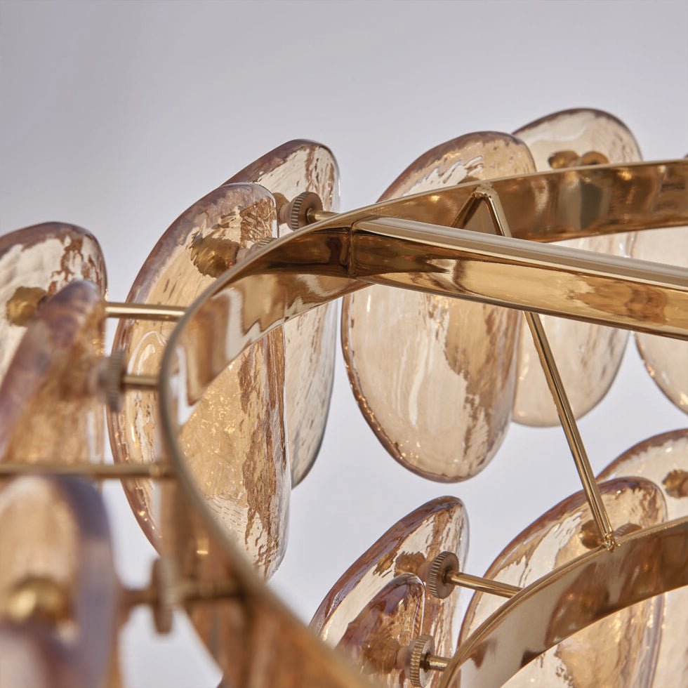Aurora Chandelier Amber Glass Disc Fish Scale Brass