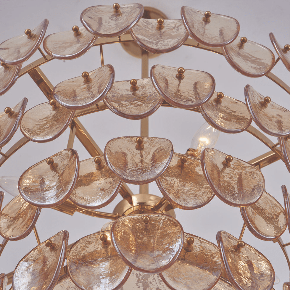 Aurora Chandelier Amber Glass Disc Fish Scale Brass