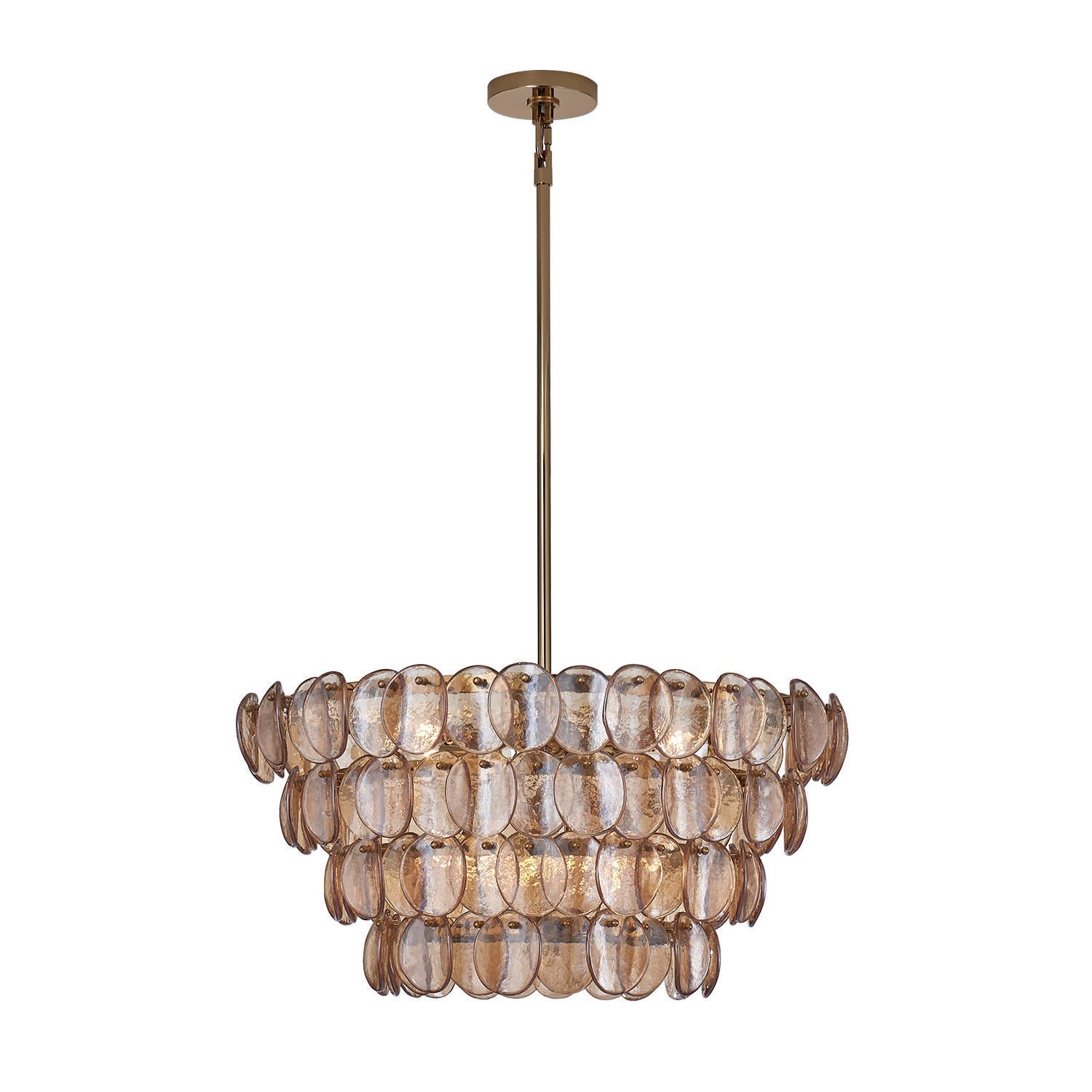 Aurora Chandelier Amber Glass Disc Fish Scale Brass