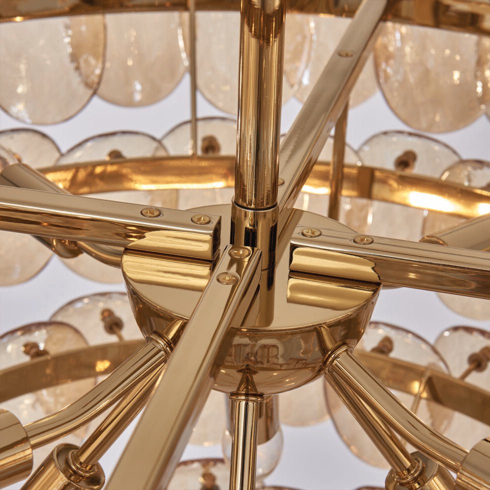 Aurora Chandelier Amber Glass Disc Fish Scale Brass