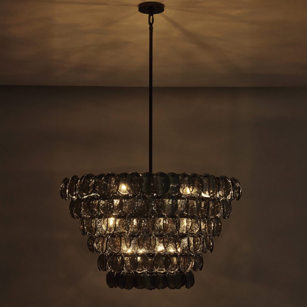 Aurora Chandelier Large Amber Glass Disc Fish Scale Brass