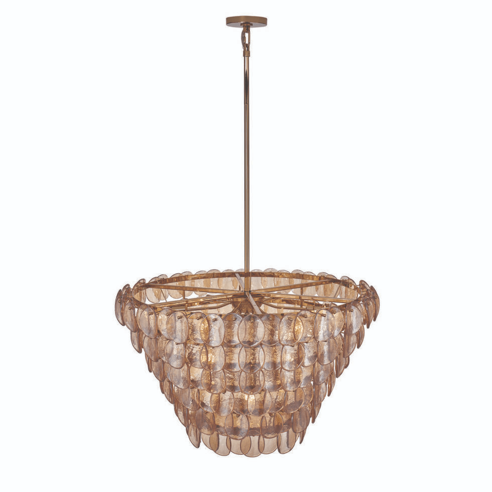 Aurora Chandelier Large Amber Glass Disc Fish Scale Brass