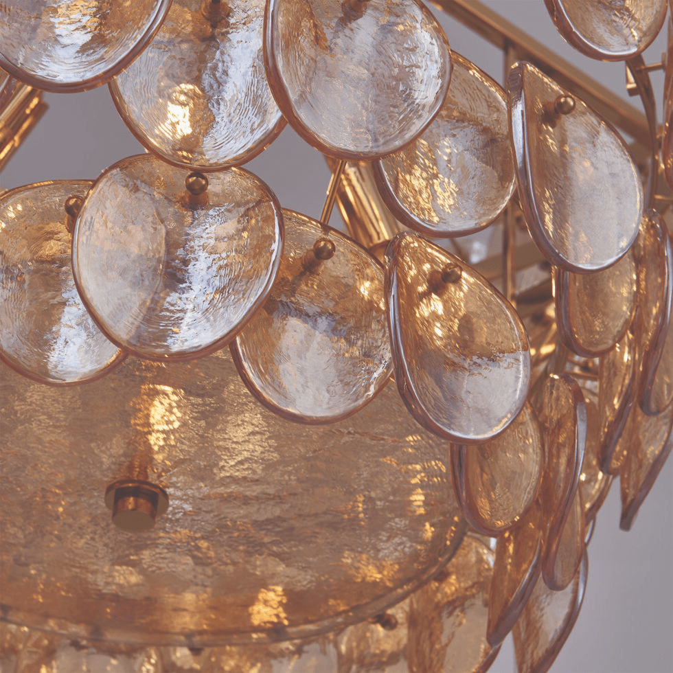 Aurora Chandelier Large Amber Glass Disc Fish Scale Brass