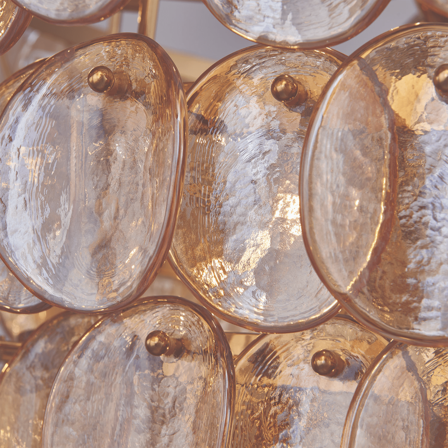 Aurora Chandelier Large Amber Glass Disc Fish Scale Brass