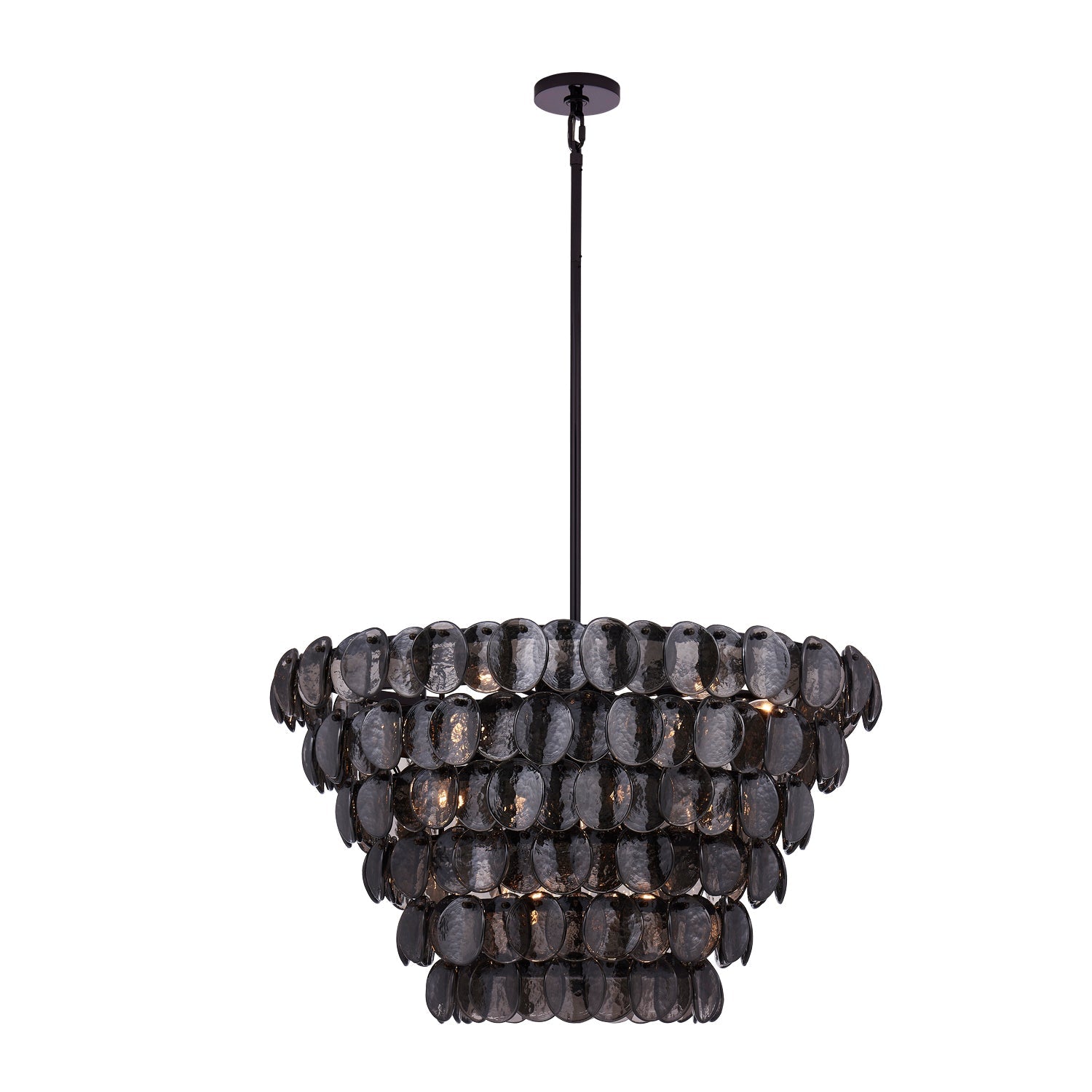 Aurora Chandelier Large Amber Glass Disc Fish Scale Brass