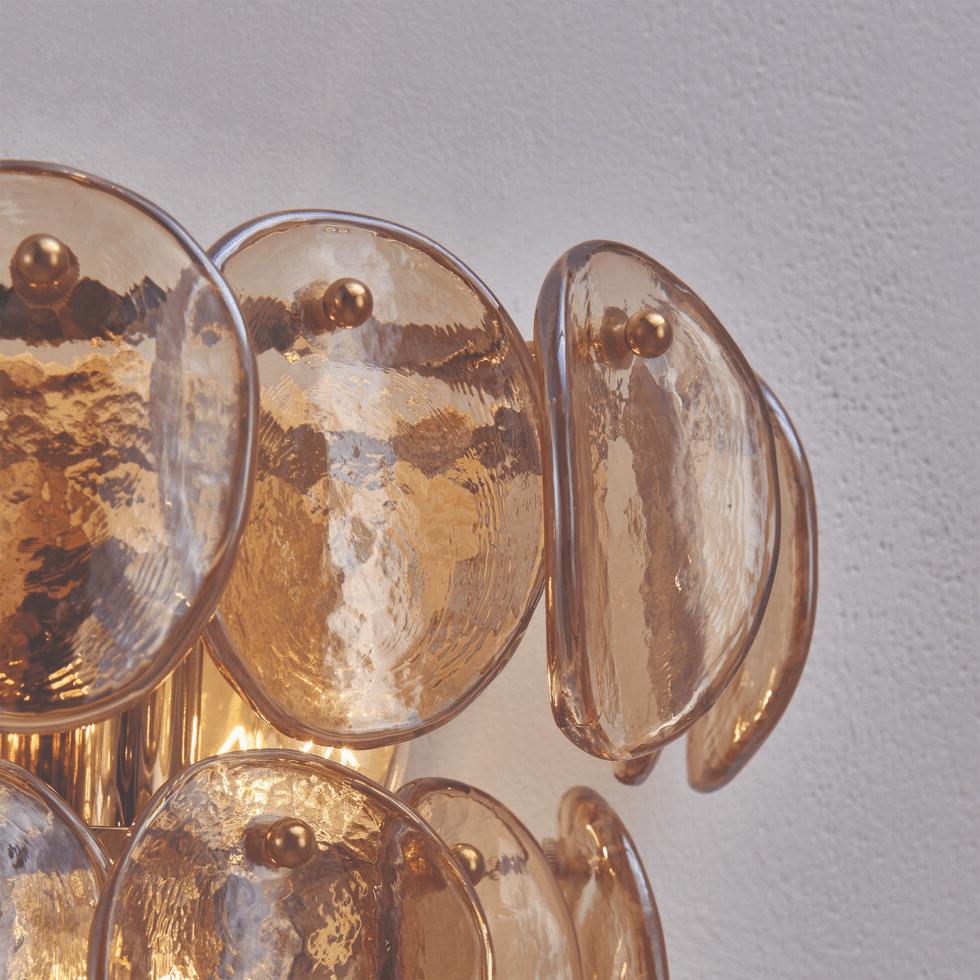 Aurora Wall Lamp Amber Glass Disc Fish Scale Brass