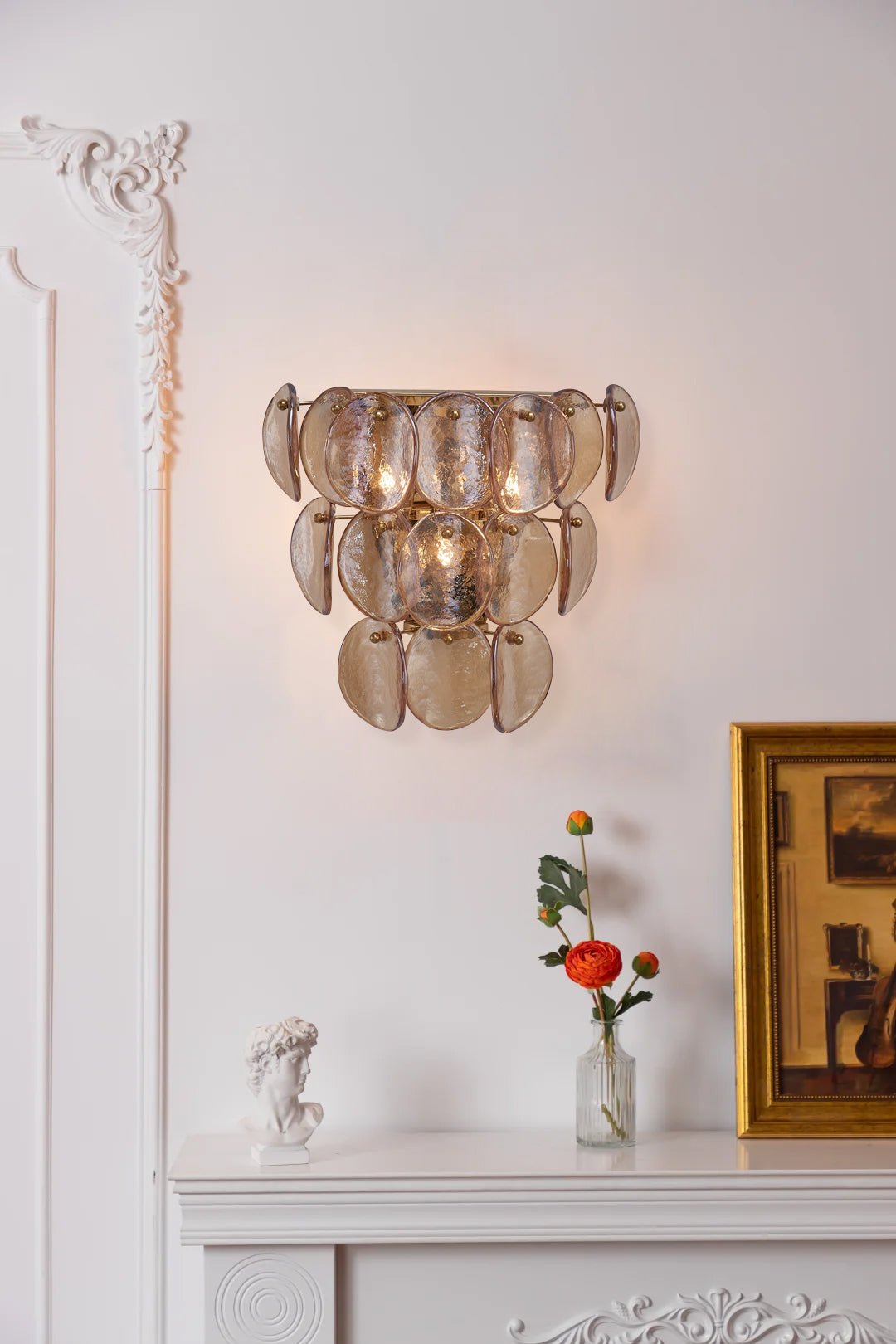 Aurora Wall Lamp Amber Glass Disc Fish Scale Brass