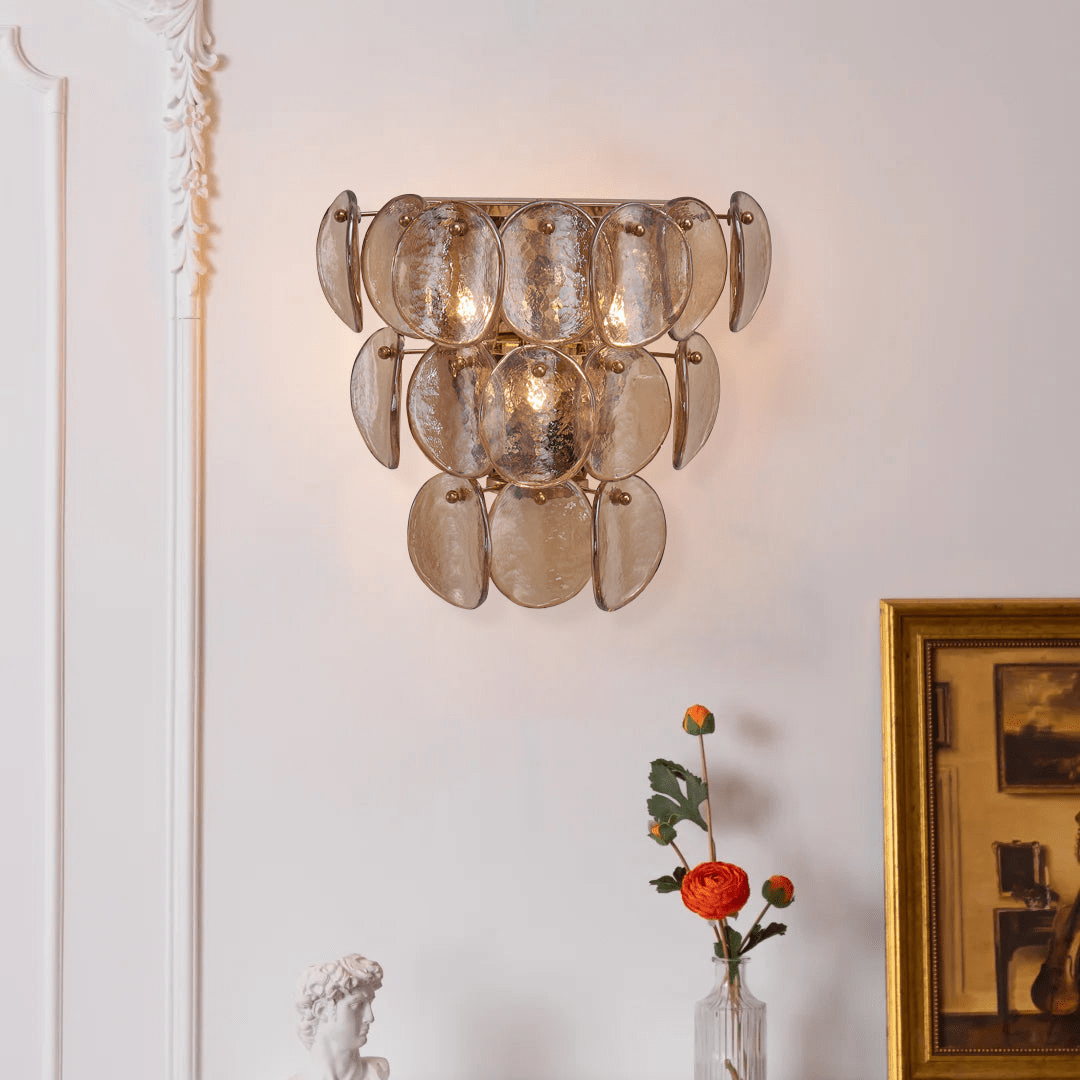 Aurora Wall Lamp Amber Glass Disc Fish Scale Brass
