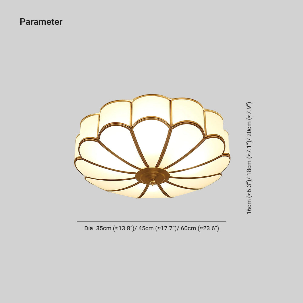 Tiffany Ceiling Light Flower Shape Frosted Glass Brass