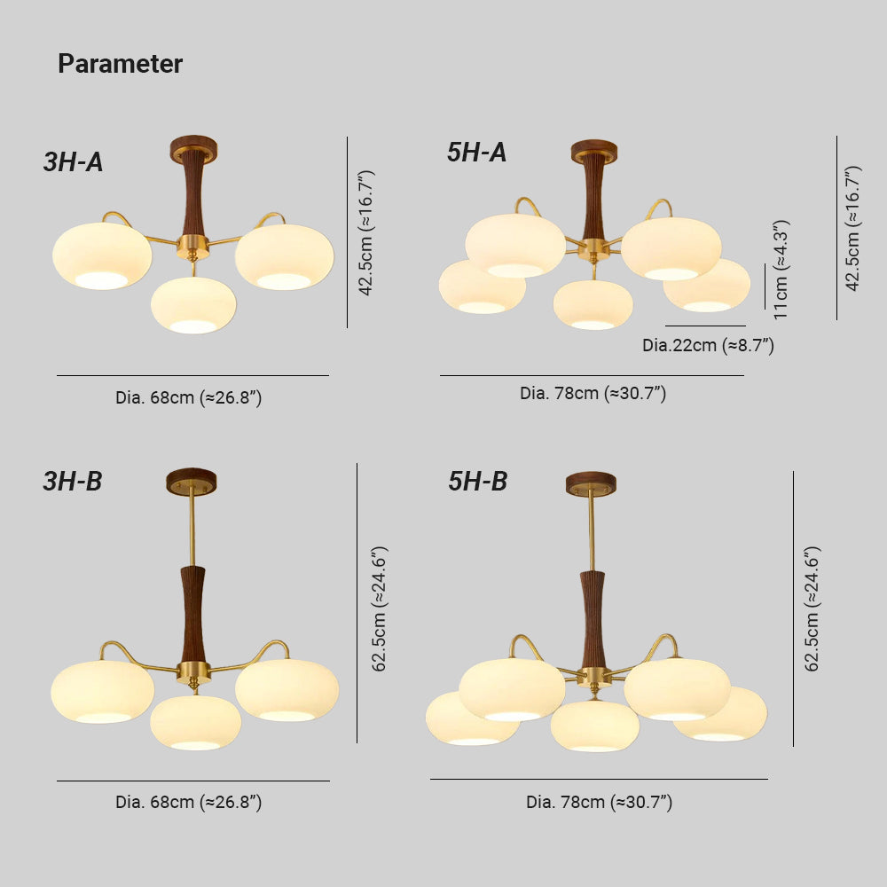 Valentina Brass Wooden Glass Persimmon Chandelier