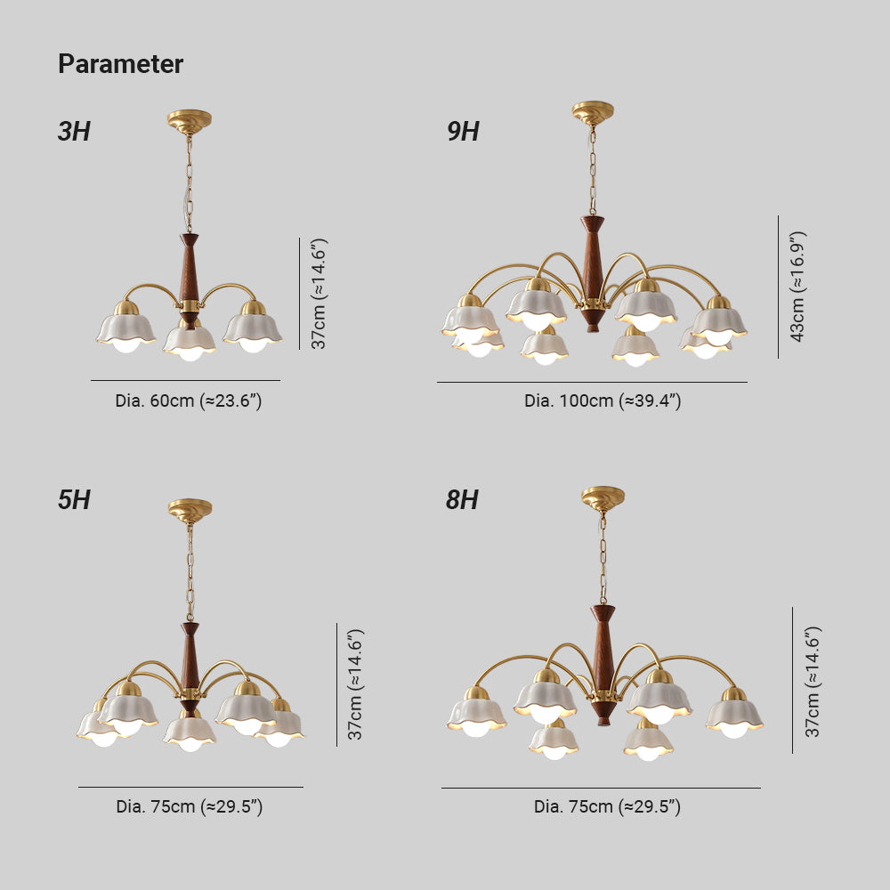 Olivia Floral Chandeliers Wood Ceramic - Letslighting