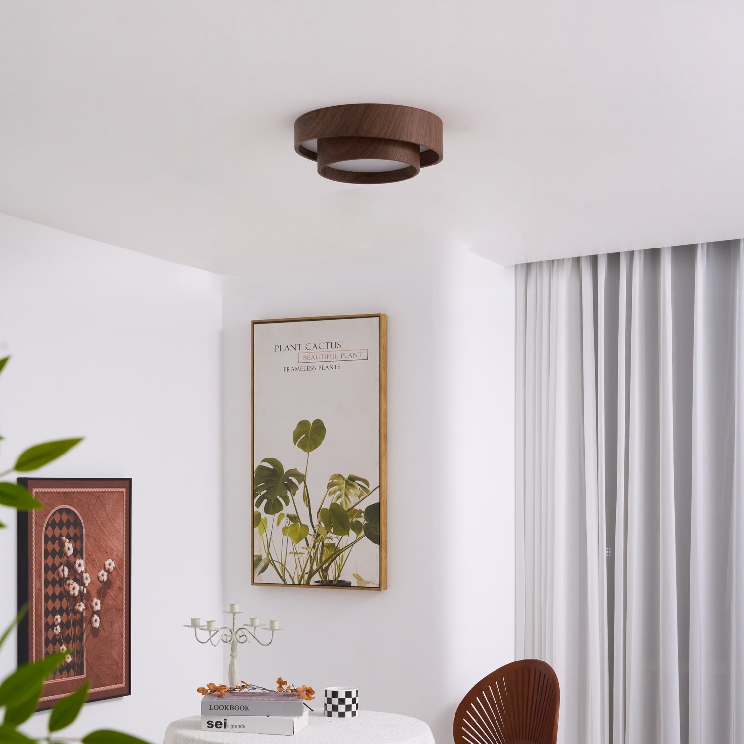Muto Ceiling Light Double - Ring Walnut Color