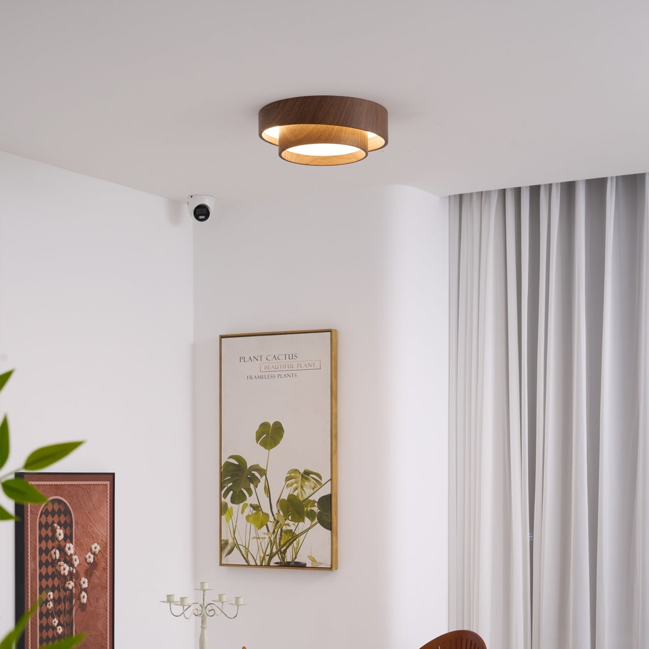 Muto Ceiling Light Double - Ring Walnut Color