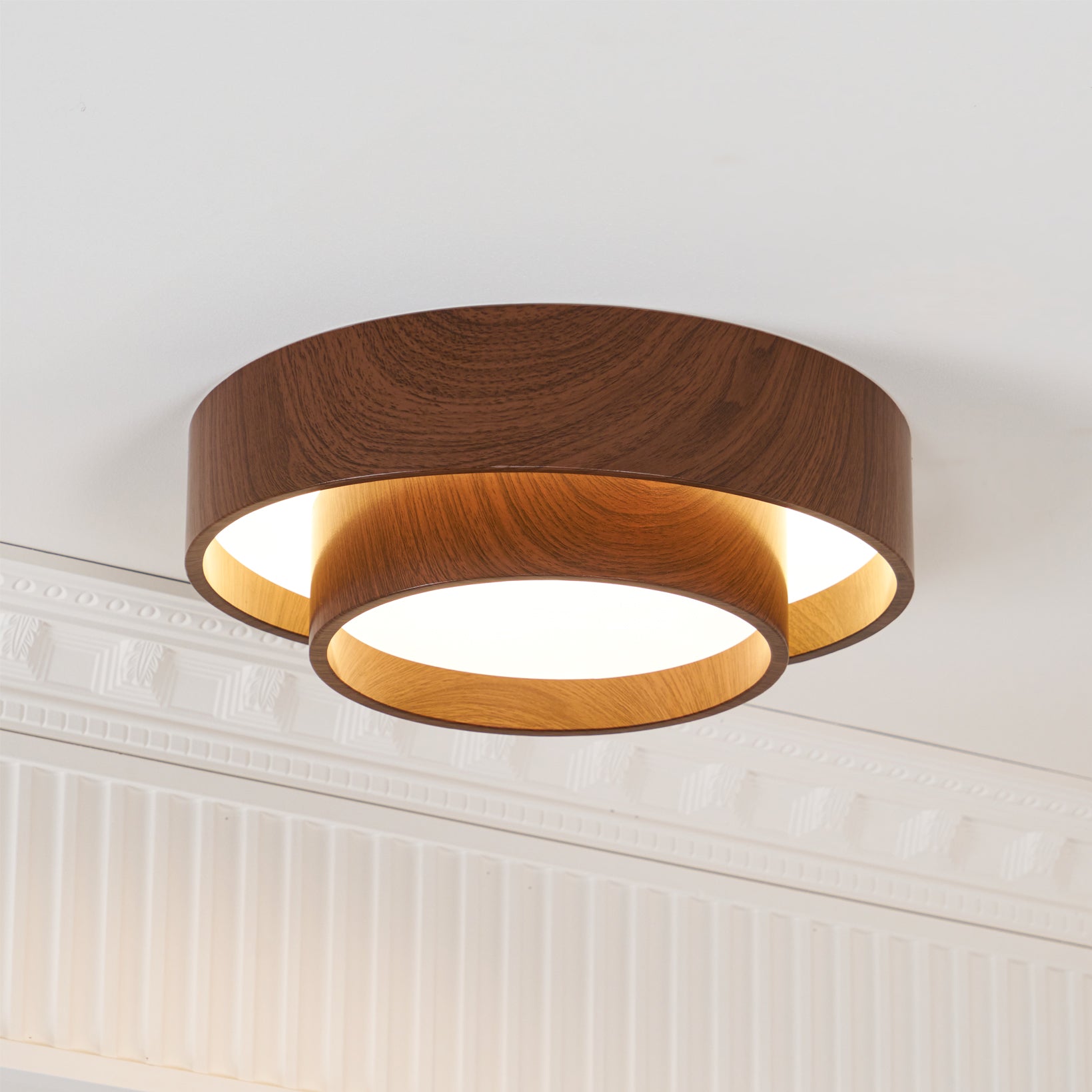 Muto Ceiling Light Double - Ring Walnut Color