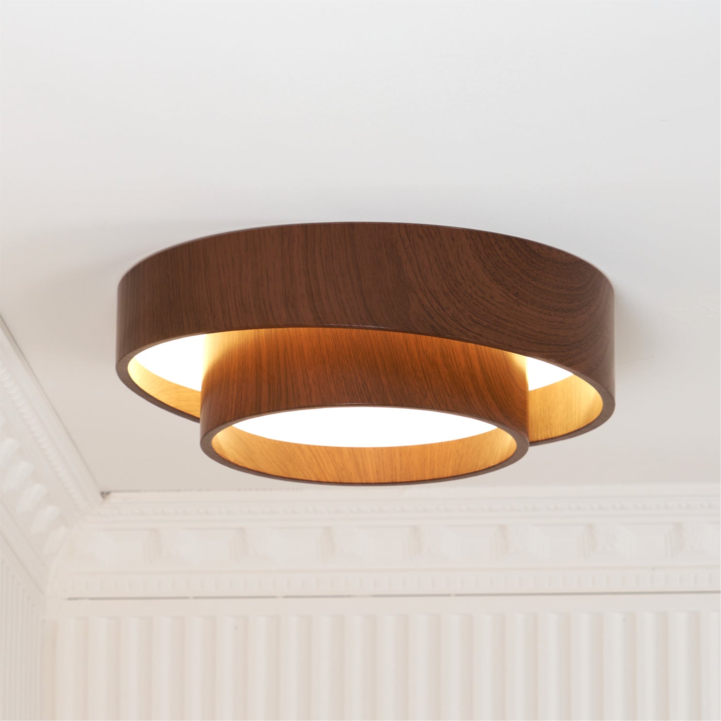 Muto Ceiling Light Double - Ring Walnut Color