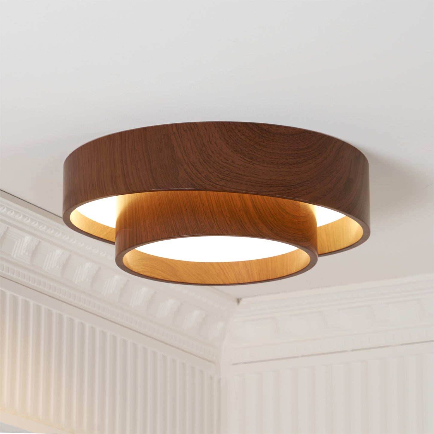 Muto Ceiling Light Double - Ring Walnut Color