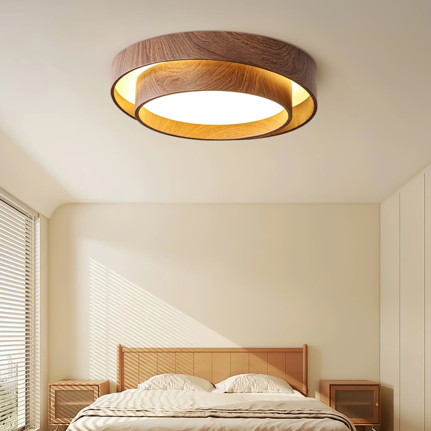Muto Ceiling Light Double - Ring Walnut Color