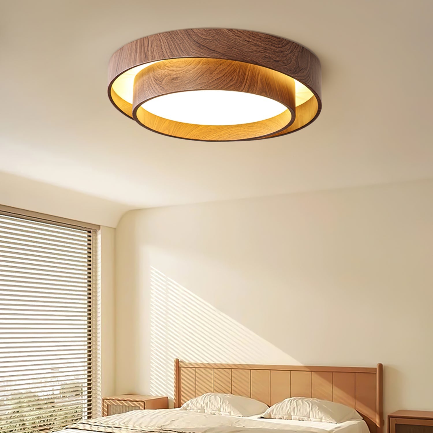 Muto Ceiling Light Double - Ring Walnut Color