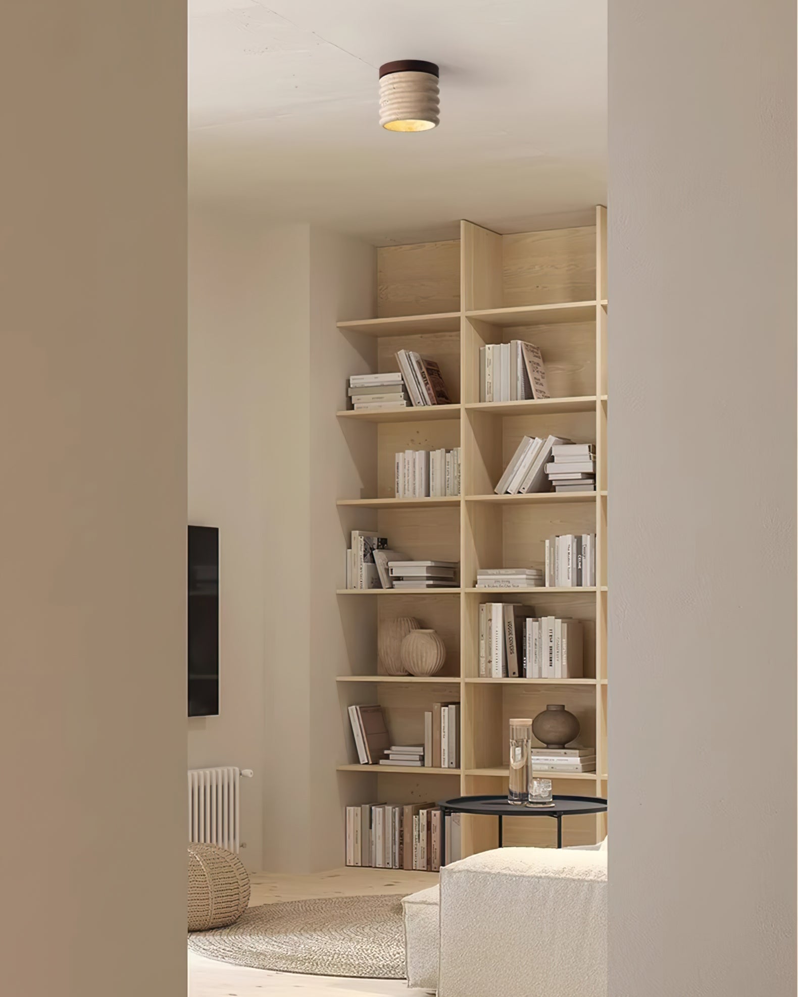 Neptune Travertine Ceiling Light Ribbed Design - Letslighting