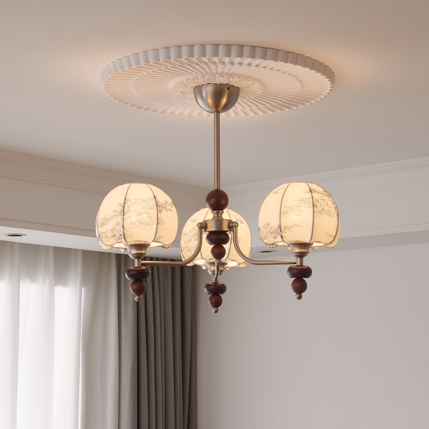 Comirisra Premium Traditional Petal Fabric Wood Chandelier - Letslighting