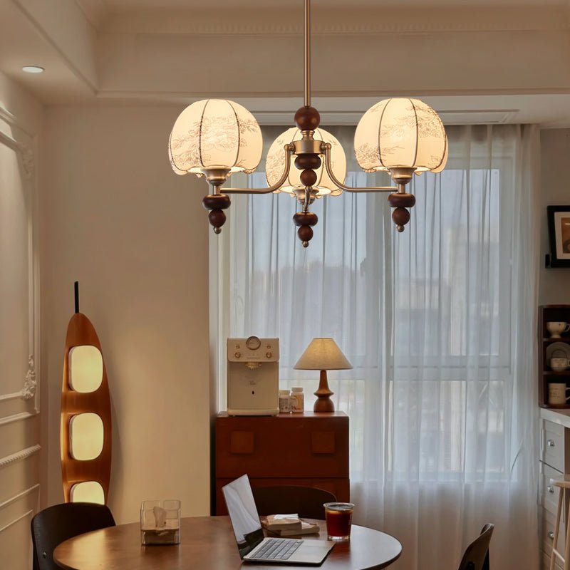 Comirisra Premium Traditional Petal Fabric Wood Chandelier - Letslighting