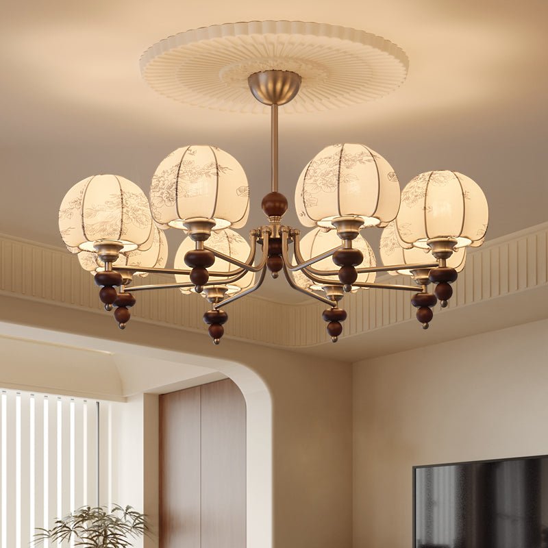 Comirisra Premium Traditional Petal Fabric Wood Chandelier - Letslighting