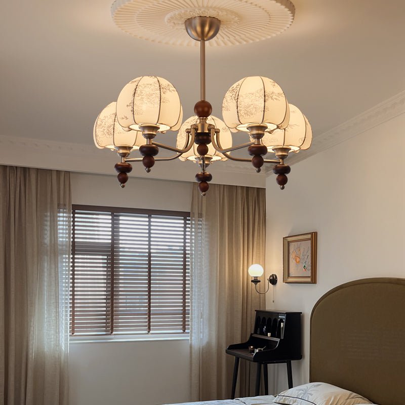 Comirisra Premium Traditional Petal Fabric Wood Chandelier - Letslighting
