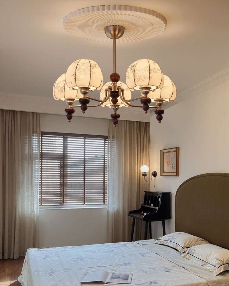 Comirisra Premium Traditional Petal Fabric Wood Chandelier - Letslighting
