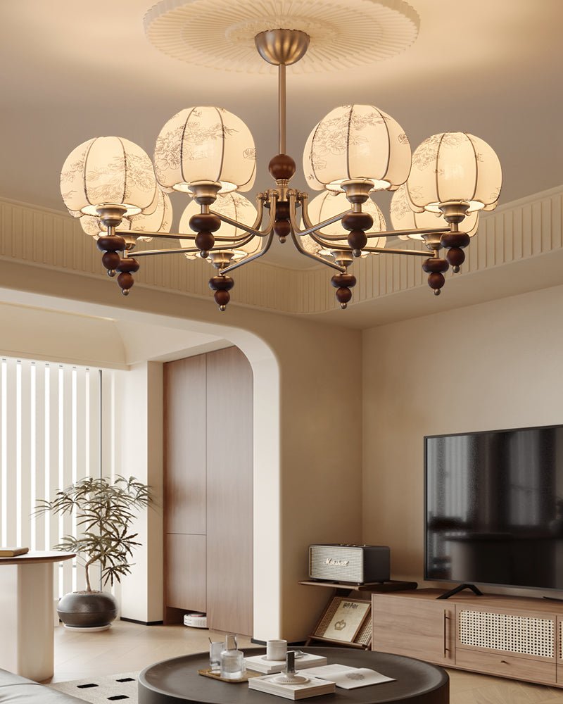 Comirisra Premium Traditional Petal Fabric Wood Chandelier - Letslighting