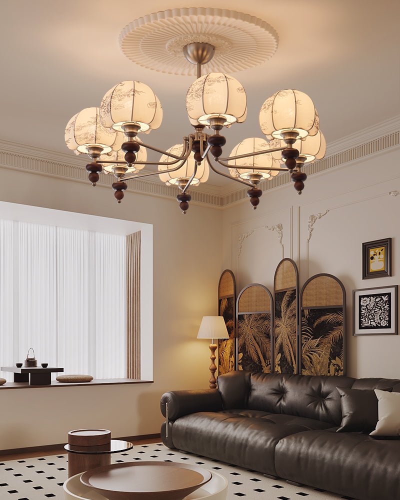 Comirisra Premium Traditional Petal Fabric Wood Chandelier - Letslighting