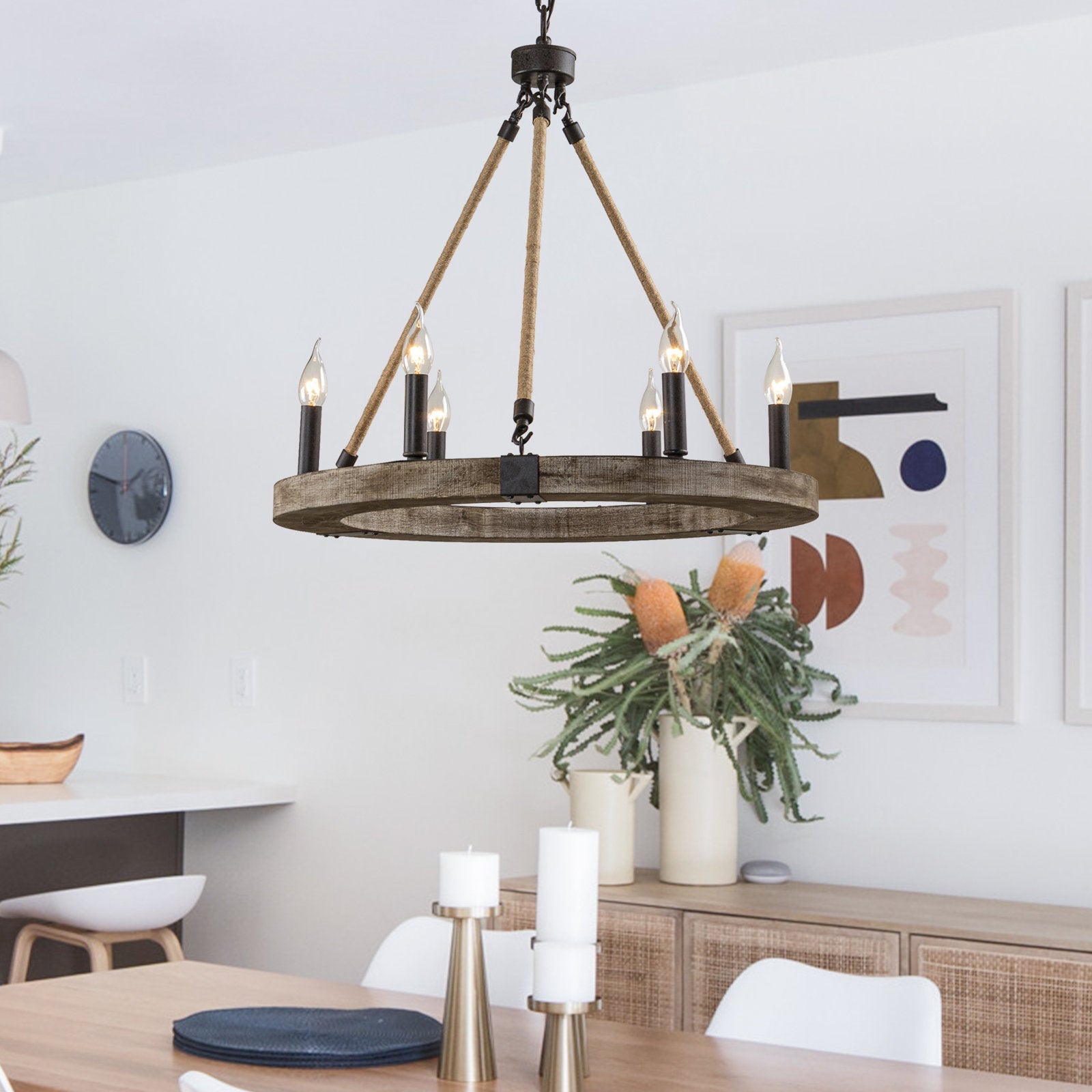Mysilora Vintage Industrial Wheel Wood Chandelier - Letslighting