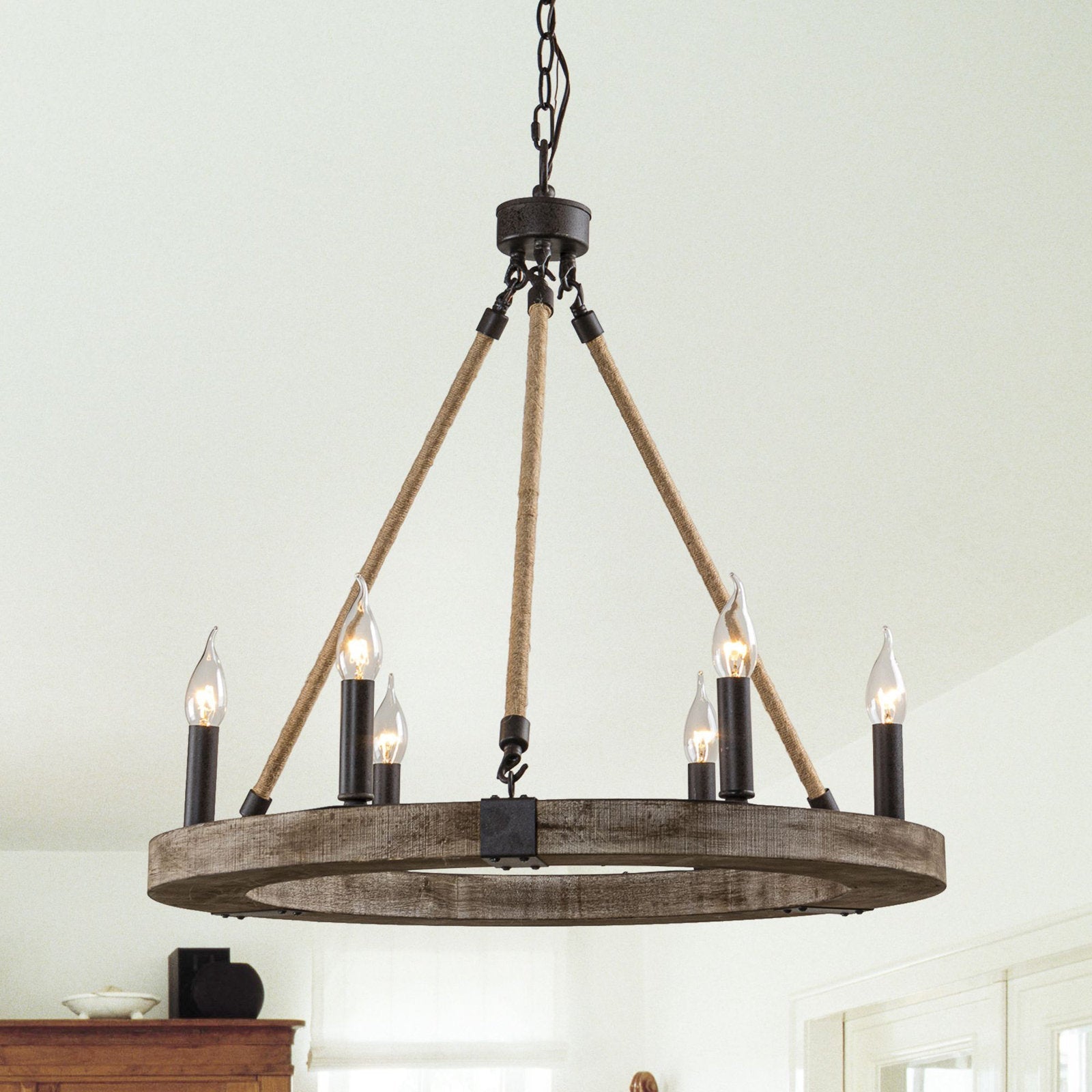 Mysilora Vintage Industrial Wheel Wood Chandelier - Letslighting