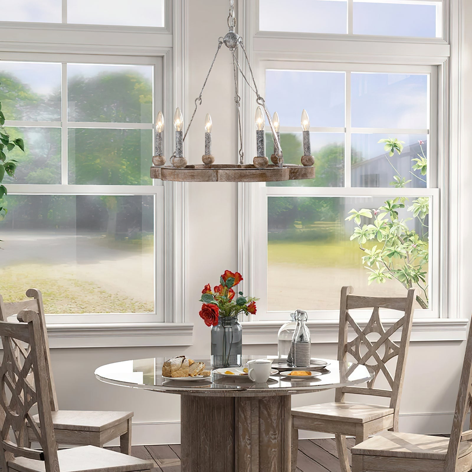 Mysilora Vintage Industrial Wheel Wood Chandelier - Letslighting