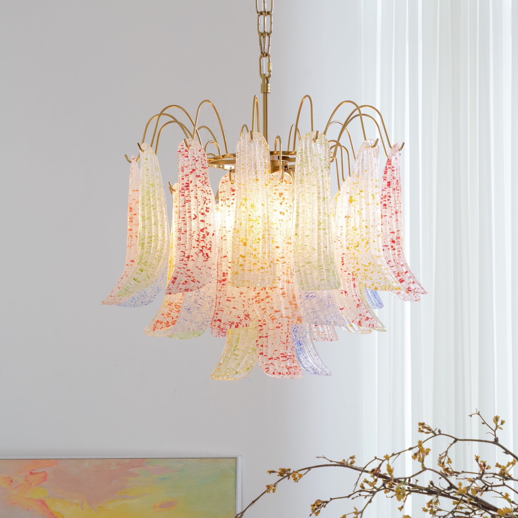 Chandelier Glass Petals Frame Colorful Artistic Ambience - Letslighting