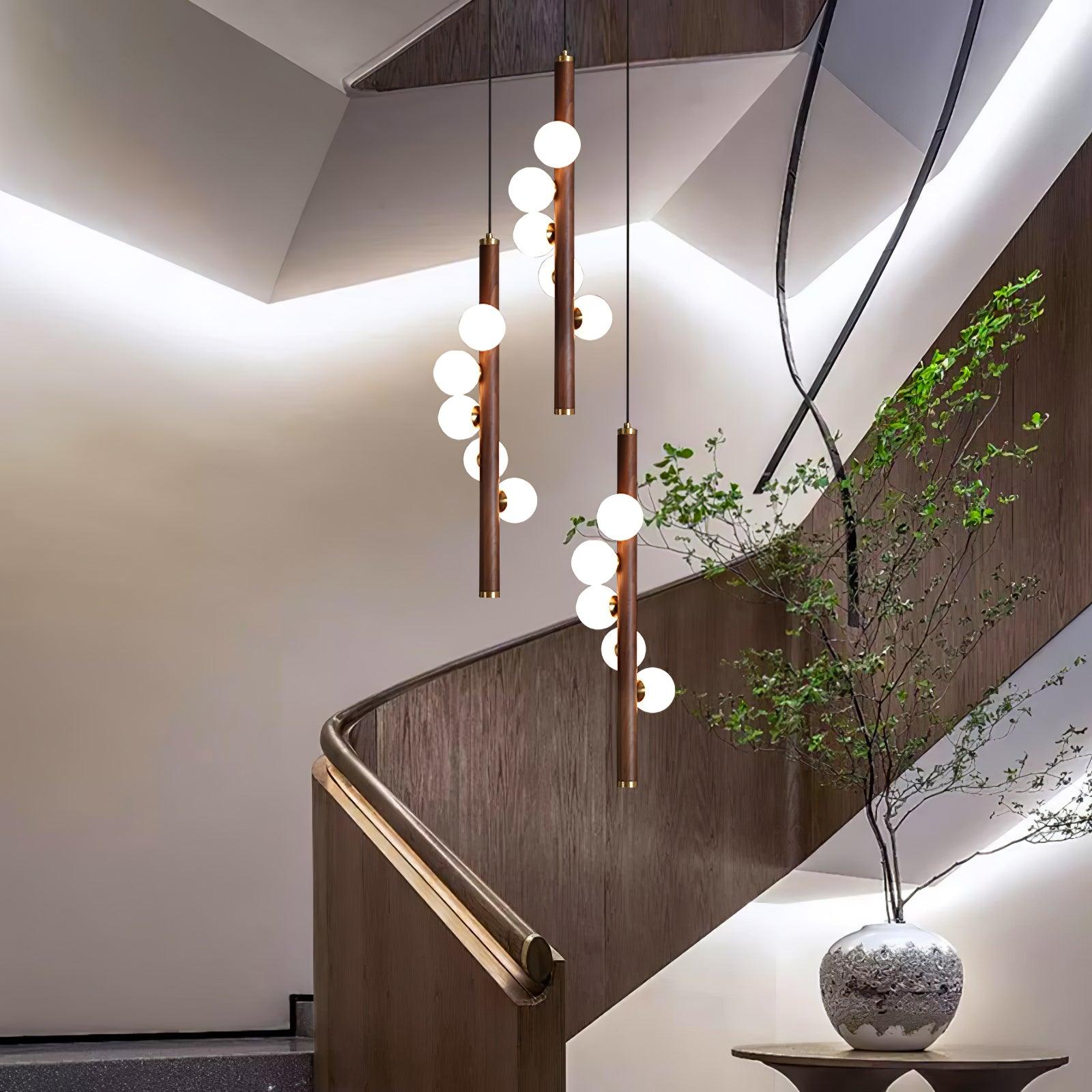 Lustra Pendant Lamp Wooden Glass Linear - Letslighting