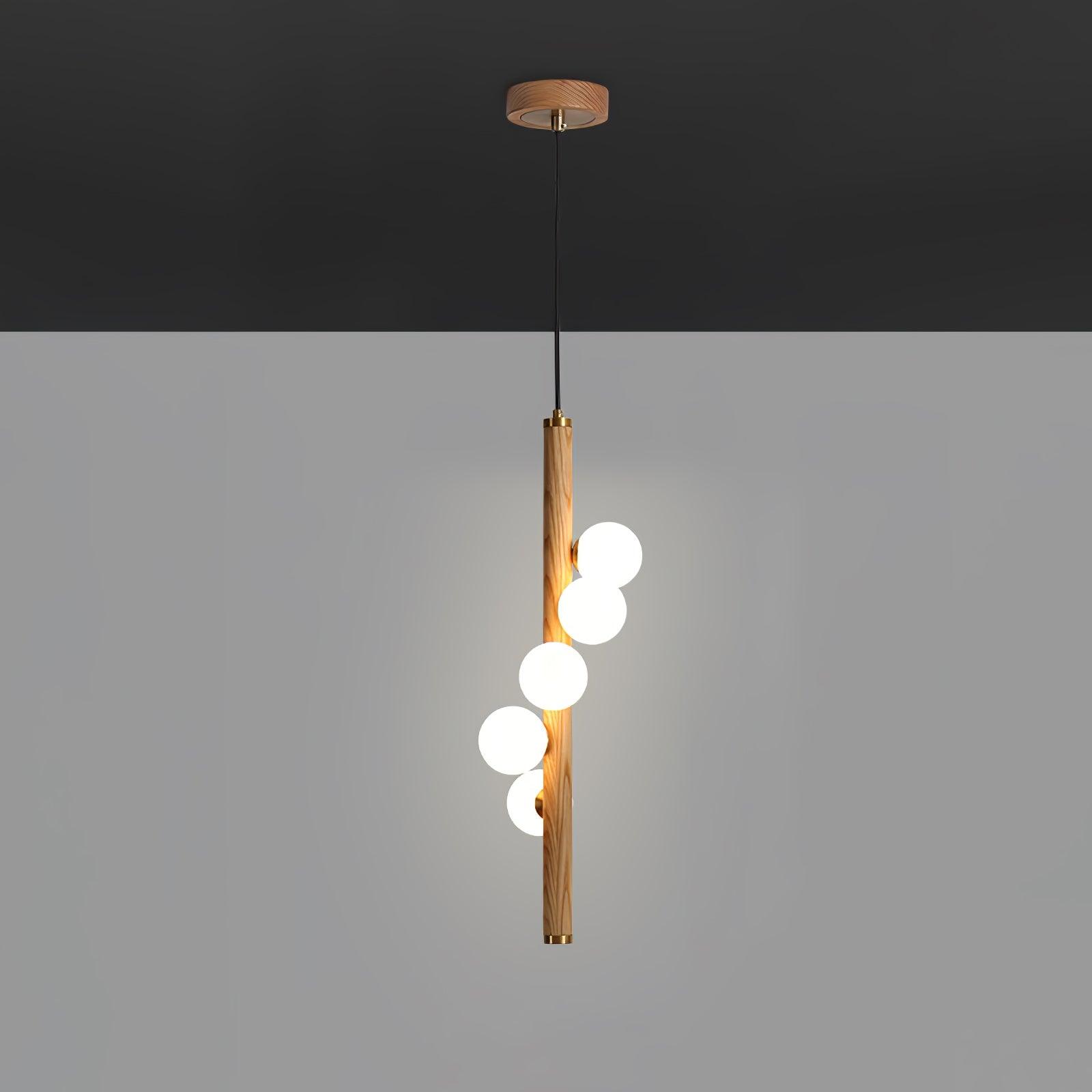 Lustra Pendant Lamp Wooden Glass Linear - Letslighting