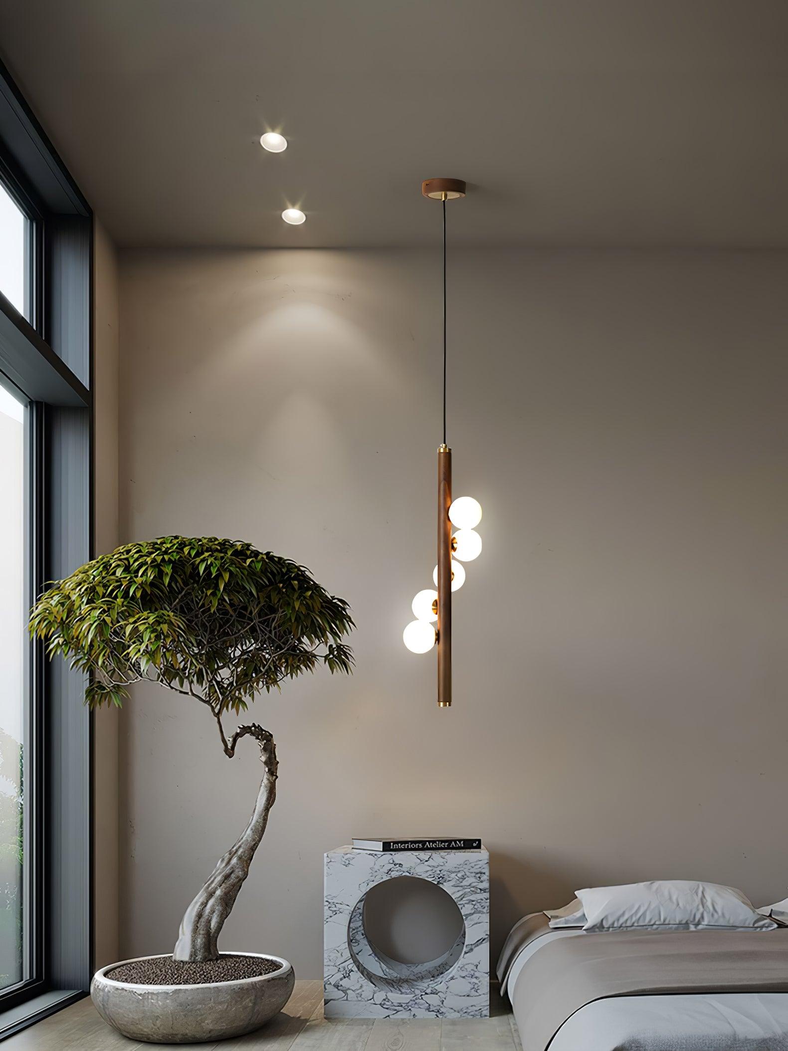 Lustra Pendant Lamp Wooden Glass Linear - Letslighting