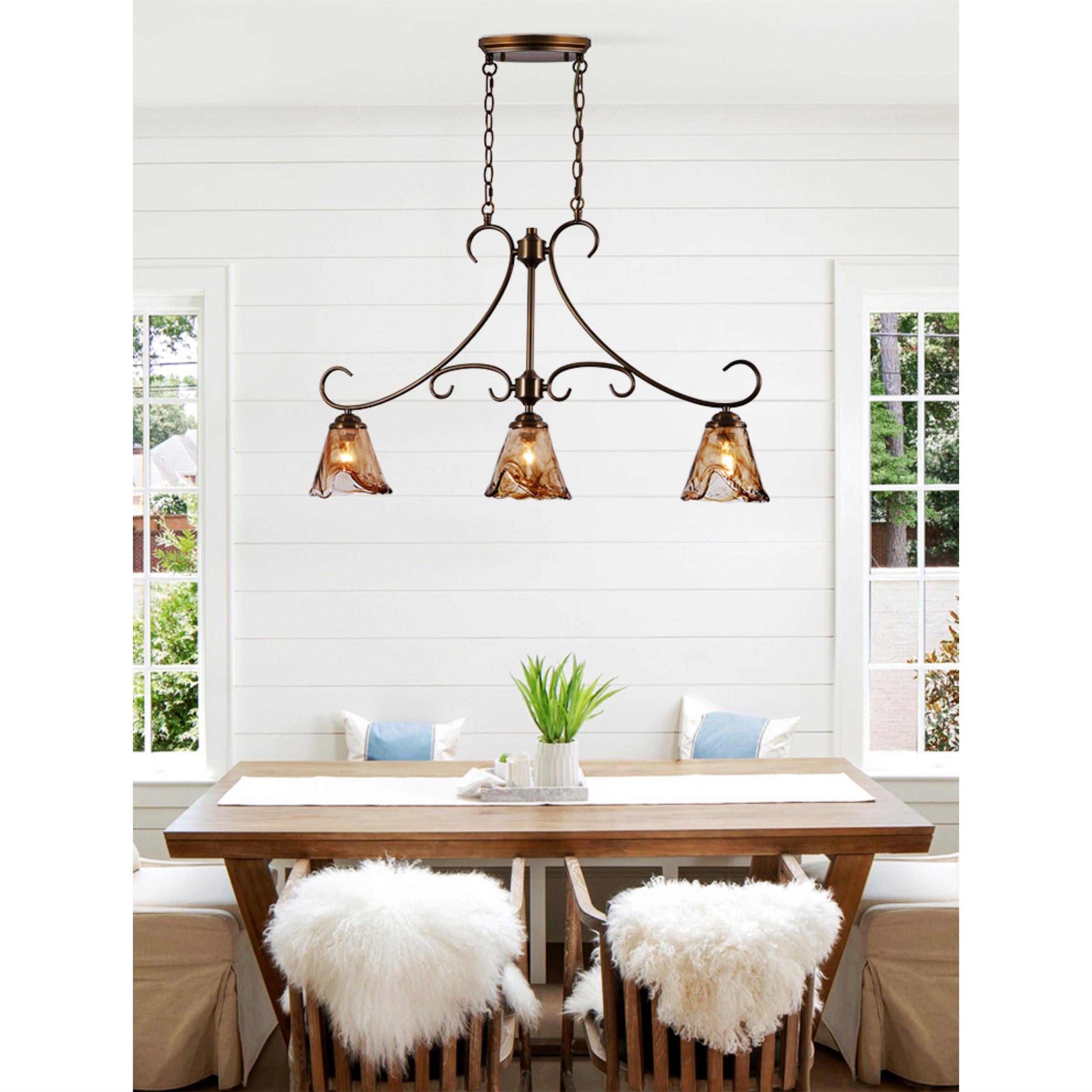 Aloror Vintage Industrial Island Brass Glass Pendant Lamp - Letslighting