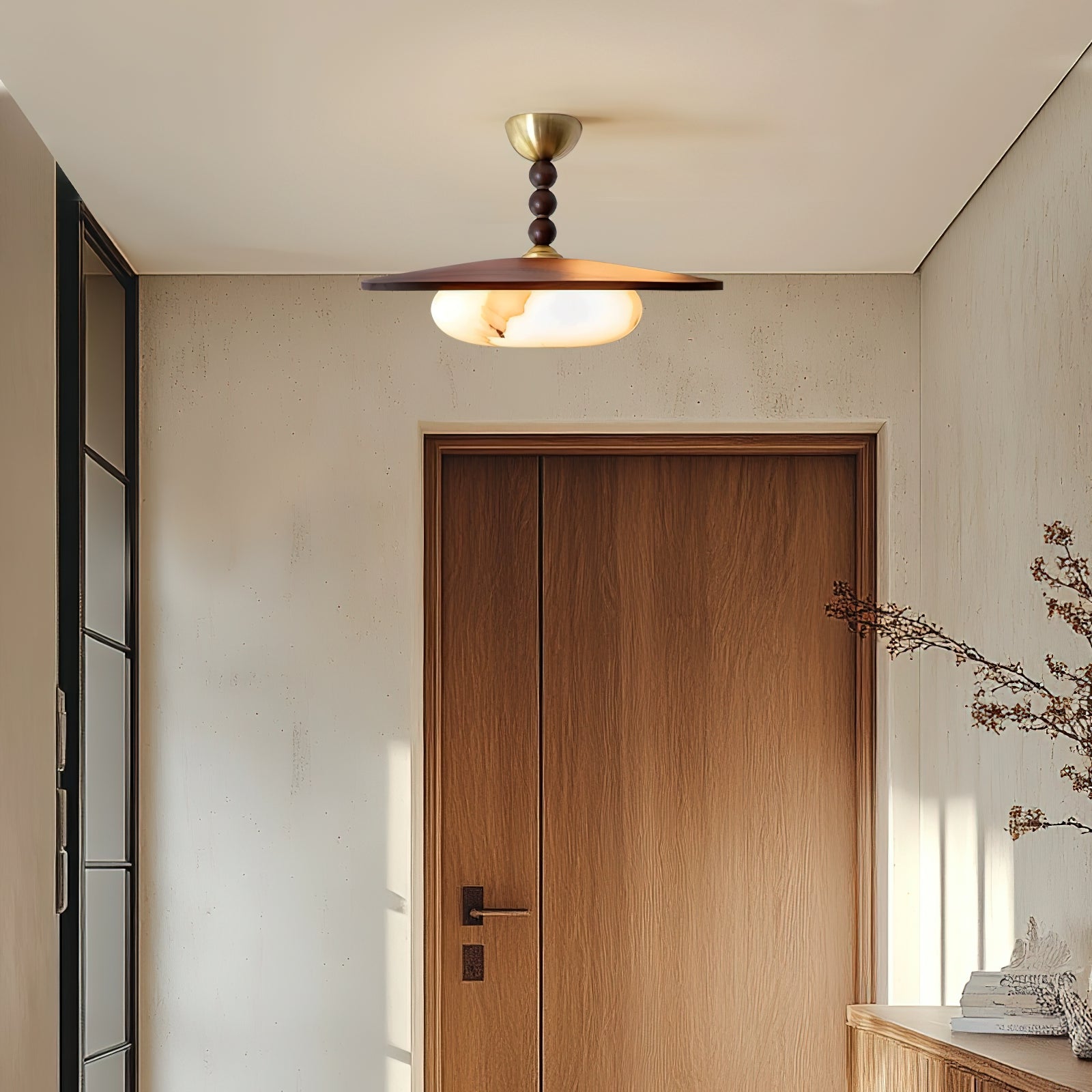 Muto Ceiling Light Walnut Color & White Imitation Alabaster