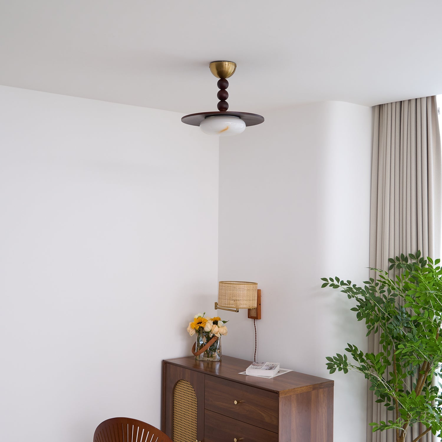 Muto Ceiling Light Walnut Color & White Imitation Alabaster