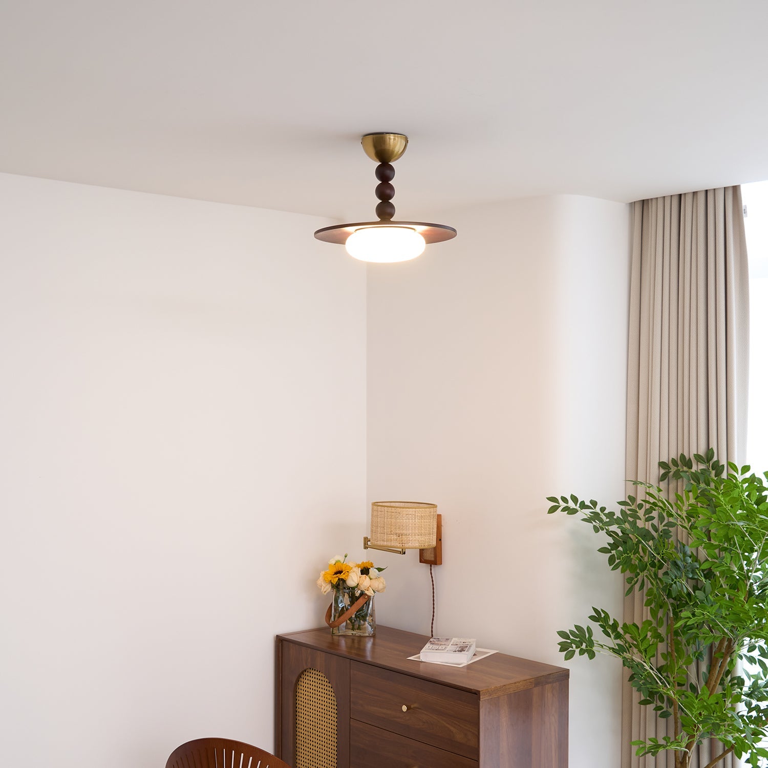 Muto Ceiling Light Walnut Color & White Imitation Alabaster