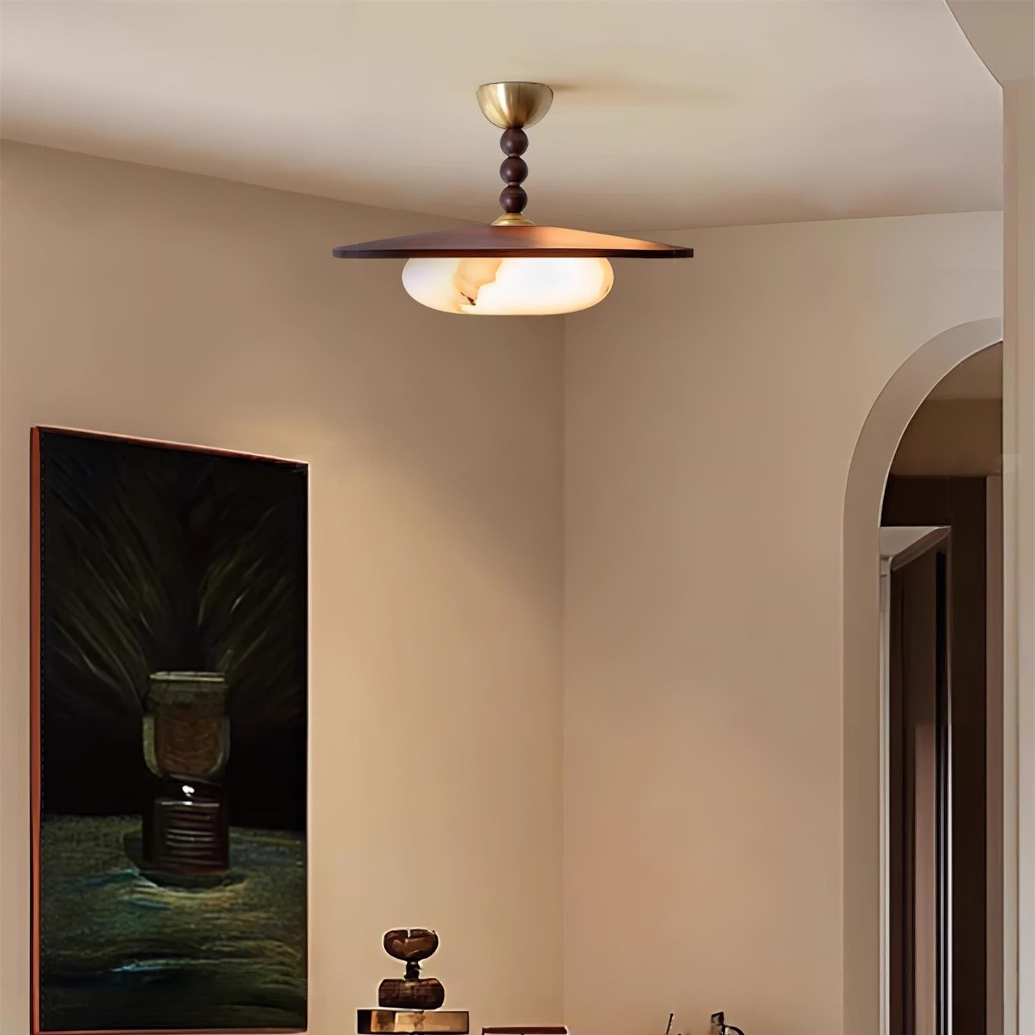 Muto Ceiling Light Walnut Color & White Imitation Alabaster