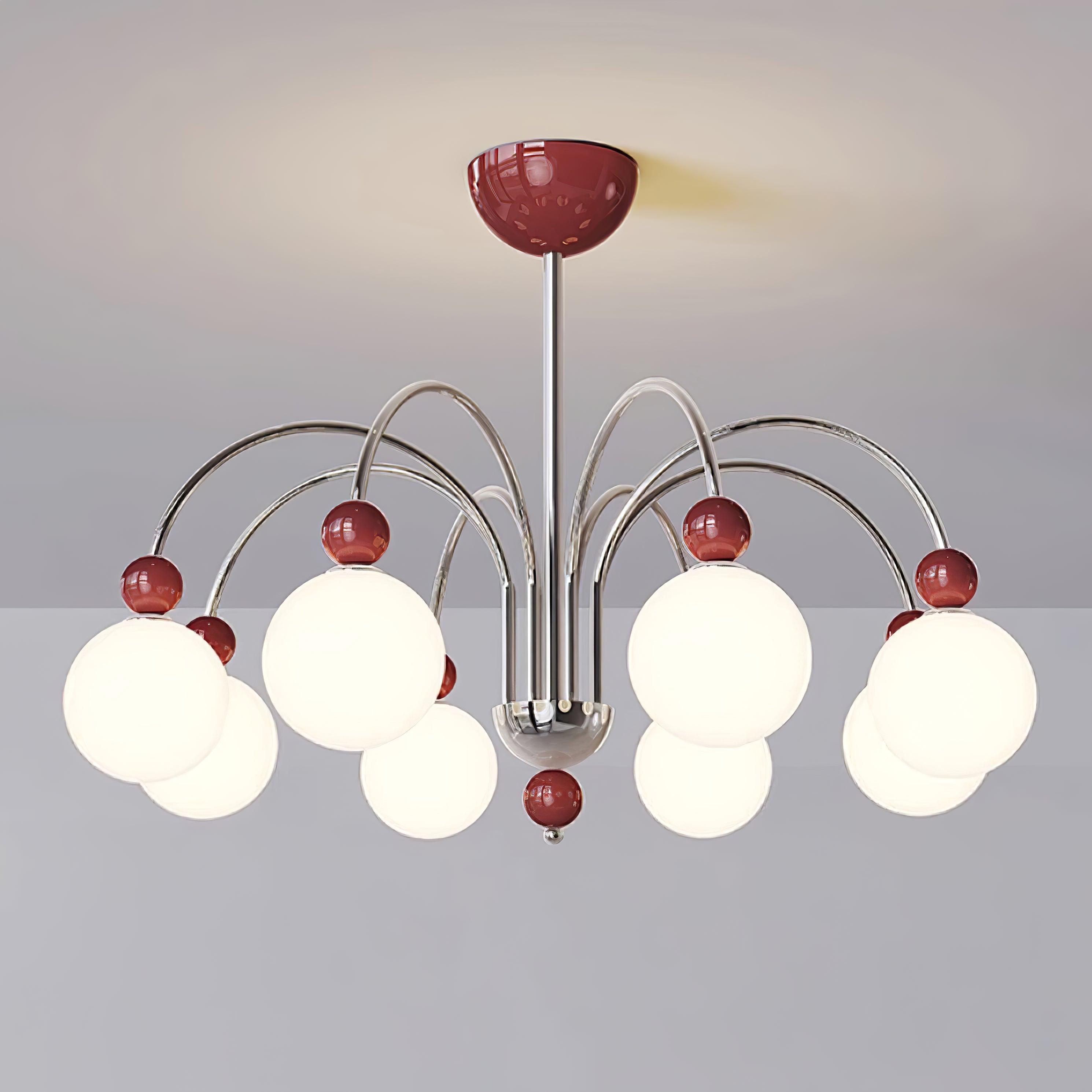 Vierra Carisa Chandelier Red Orb Chrome Curved Arms - Letslighting