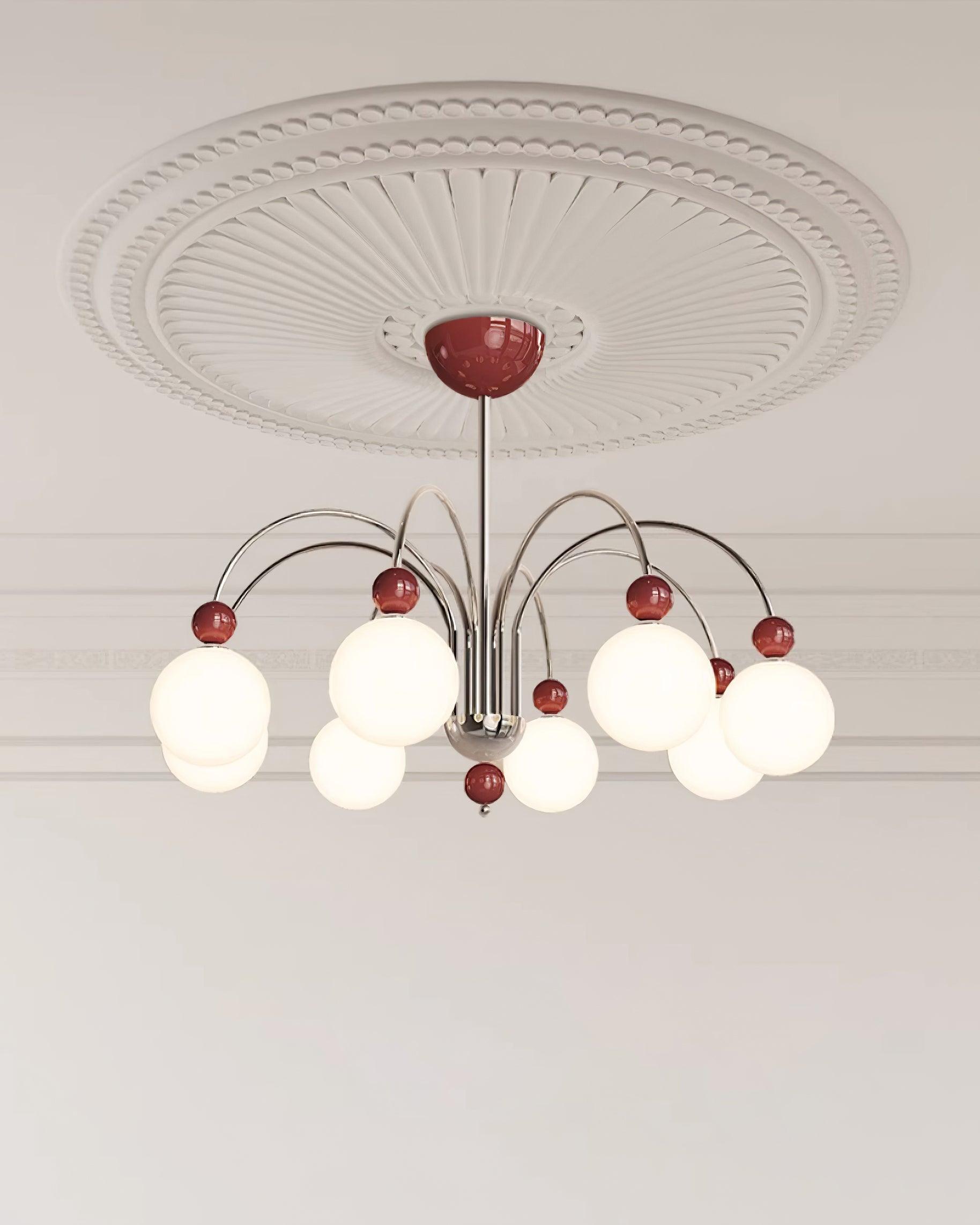 Vierra Carisa Chandelier Red Orb Chrome Curved Arms - Letslighting